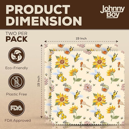 2 Pack - XL 19" x 19" - 5 Sq Ft - Beeswax Bread Wraps, Total 5 Sq Ft Coverage, Eco-Friendly Alternative to Plastic Wrap for Bread Storage, Bowls & Food Storage (Classic)