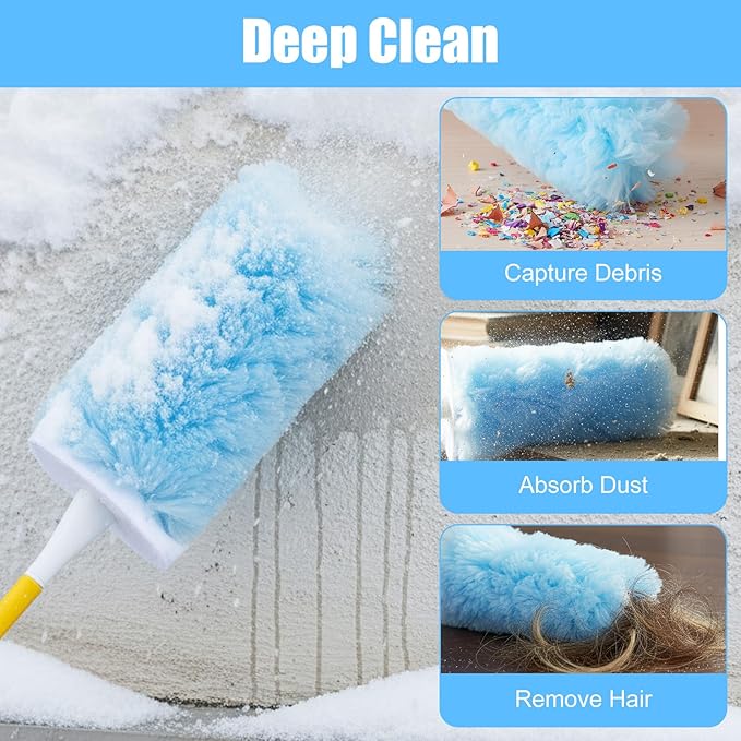 40 Count Duster Refills Compatible with Swiffer Handle Most Duster Handle, 360° Heavy Duty Duster Refills Disposable Microfiber Dusters with 2 Hands for Dusting Cleaning (Blue)