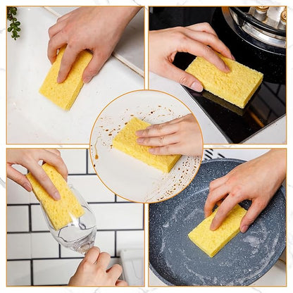 Zhengmy 48 Pieces Sponges Bulk Sponges Kitchen Compressed Sponge Natural Dish Sponge Compressed Wood Pulp Cleaning Without Scratching for Kitchen Bathroom, 3.9 x 2.4 x 0.12 Inch (Yellow)