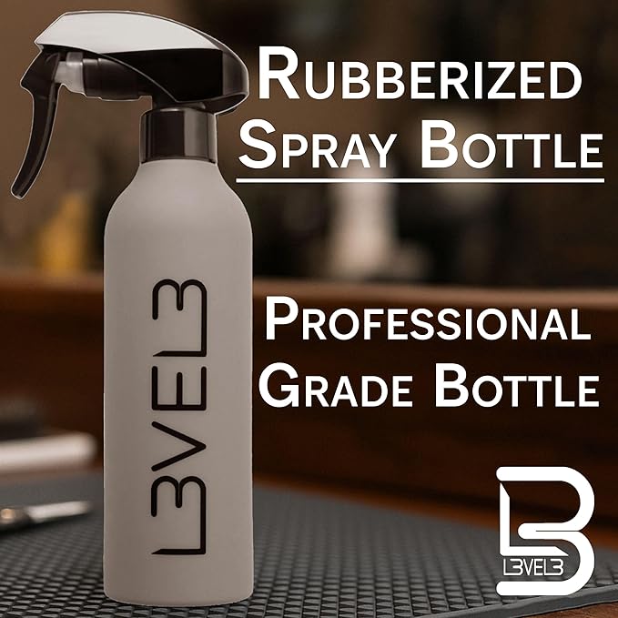 L3 Level 3 Rubberized Spray Bottle - Precise Action Mist Bottle for Effortless Hair Styling - Rubber Grip for Total Control