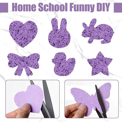 Zhengmy 48 Pieces Sponges Bulk Sponges Kitchen Compressed Sponge Natural Dish Sponge Compressed Wood Pulp Cleaning Without Scratching for Kitchen Bathroom, 3.9 x 2.4 x 0.12 Inch (Purple)
