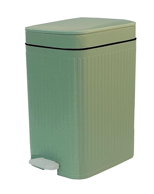 Feisco Small Trash Can with Lid,Small Bathroom Trash Can with Foot Pedal and Press Type Lid,Slim Step-On Trash Bin Wastebasket Garbage Can for Kitchen,Bathroom Office, Bedroom (Green, 2.6 Gallon)