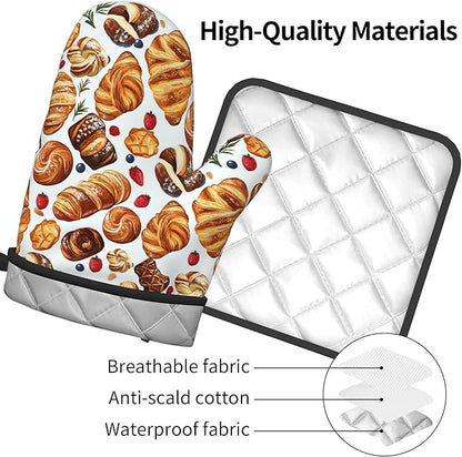 Oven Mitt and Pot Holders Sets - Food Oven Gloves Hot Pads Set of 2 Bread Kitchen Mitts for Cooking BBQ Baking Grilling