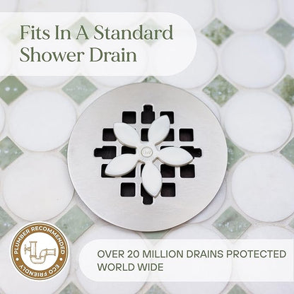 DrainWig Shower Drain Hair Catcher – Disposable Bathroom Hair Trap, Easy to Install in Shower Drain Cover, Helps Prevent Clogs – As Seen on Shark Tank – White Flower (12-Pack)