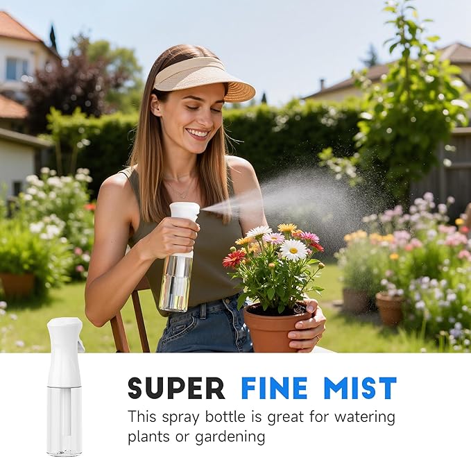 Spray Bottle for Hair, Continuous Ultra Fine Mister Spray Bottle, Refillable Water Sprayer for Hairstyling, Plants, Pets, Cleaning, Skincare (3 Pack 6.8OZ/200ML,White+Black+Terracotta)