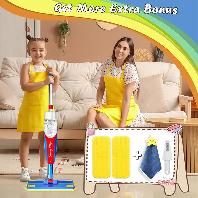 Kids Mop, Toddler Cleaning Toy Set, Mini Size Mop for Kids that Really Works, Educational and Pretend Play Montessori Toys Gift for Boys Girls