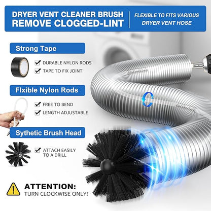Petode 22-piece 60-Feet Dryer Vent Cleaner Kit, Dryer Vent Cleaning Kit Lint Remover with Dryer Vent Brush, Vacuum Hose Attachment Cleaning Tools, Flexible Lint Trap Brush, Vacuum & Dryer Adapters