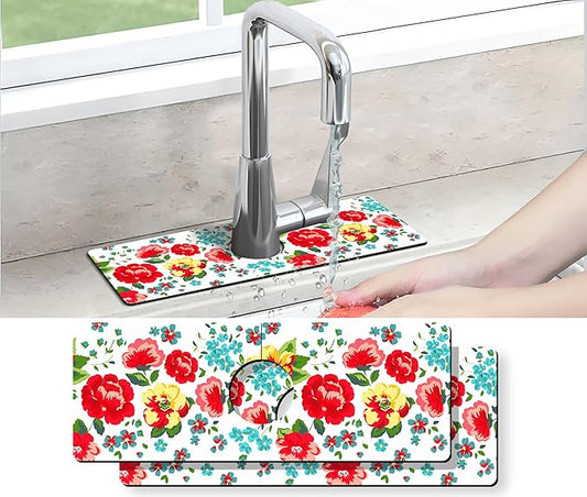 Kitchen Sink Splash Guard Faucet Mat -2 PC Super Absorbent Fast Drying Mat Sink Gadgets-Splash Guard Behind Faucet Drip Catcher for Kitchen, Bathroom,Sink Mat, Dish Drying Mat, Bathroom(15" X 5.5" )