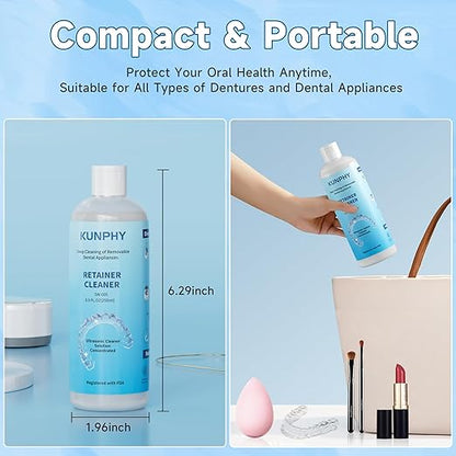 Ultrasonic Retainer Cleaner Solution for Ultrasonic Denture Cleaner-Professional Cleaning of Retainers, Invisible Aligners, Mouth Guards, Night Guards, Remove Odors, Discoloration & Stains 8.5oz