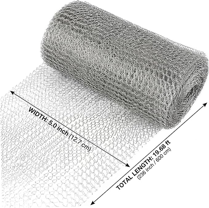 Stainless Steel Wool for Rodent Control - 6m x 12.7cm Double Woven Mesh Roll, Mice Blocker and Gap Sealer for Home & Garden Protection