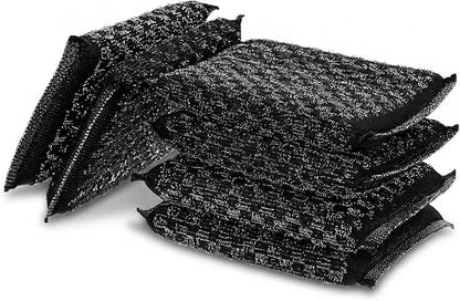 6 Pack Steel Wool Scrubber Sponges, Heavy Duty Stainless Steel Scouring Pads Reusable Non Scratch Kitchen Metal Sponges Cleaning Tool for Pots and Pans Tough Grease & Grime (Black, Diamond Pattern)