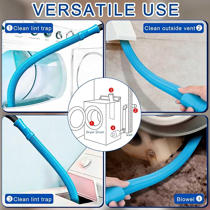 Dryer Vent Cleaner Kit - Universal Vacuum Hose Attachment + Dryer Lint Brush for Fast Lint Removal, Suitable for Most Vaccum Cleaners Energy-Saving Tool to Boost Dryer Efficiency