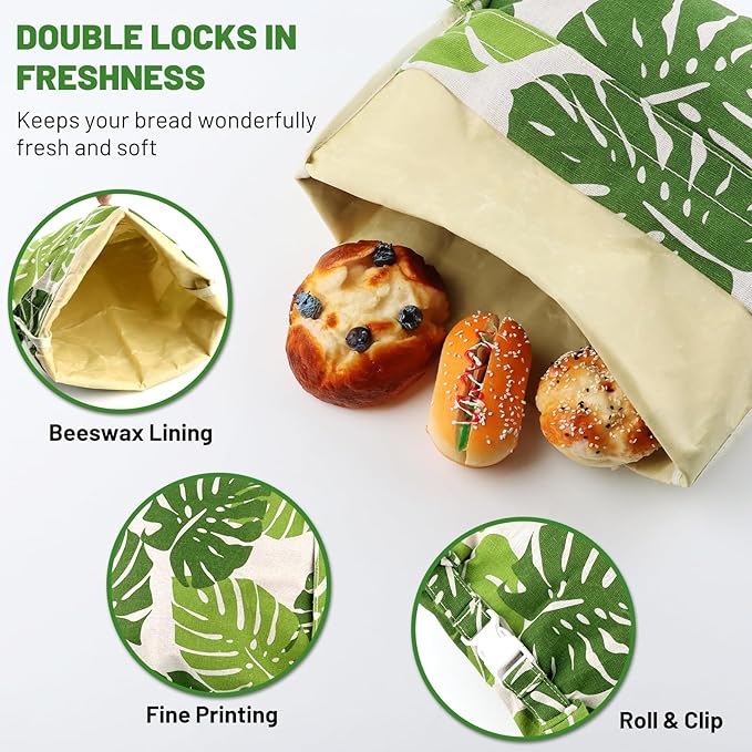 1PCS Reusable Beeswax Food Wraps Breads Bags for Homemade Bread Loaf, Organic Cotton XL Sourdough Beeswax Bread Bag Supplies Sandwich Wrapper, Sustainable, Fresh Keeping, Food Storage Containers