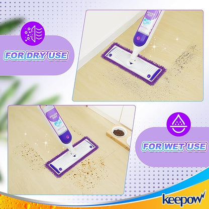 KEEPOW Reusable Microfiber Mop Pads Compatible with Swiffer PowerMop 4 Pack, Power Mop Pads Refills for 13 ''-15 '' Spray Mop, Machine Washable Pad Replacement for Multi-Surface Floor Cleaning
