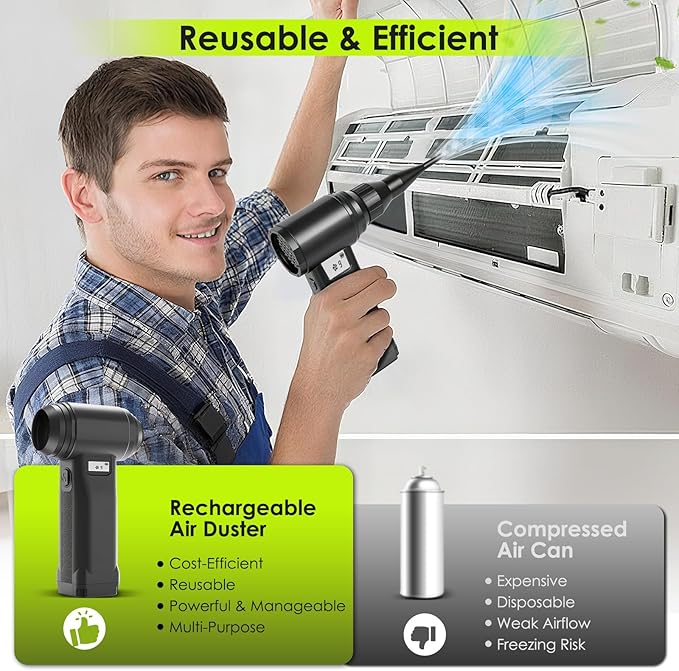 Electric Compressed Air Duster, 300,000RPM Cordless Air Blower for Dust Removal, Duster/Vacuum 2-in-1 with 10 Speeds, 20000mAh Rechargeable & 4 Nozzles Dust Blower for PC, Keyboard, Car, Outdoor