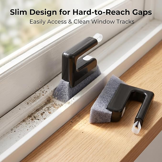 2 Pack Window Track Cleaner Tool, Window Sill Cleaner Reach Brush for Narrow Gaps, Wet & Dry Use, Removable Head Track Tool Sill