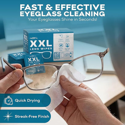 XXL Lens Wipes, 50 Count - 9.8"x6.7" Eye Glasses Cleaner Wipes for Lenses, Watches, Display Screens, and More - Cleans and Shines - Quick Drying, No Smear with Isopropyl Alcohol