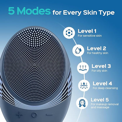 COSLUS FBS01 Facial Cleansing Brush Face Scrubber: Portable Silicone Waterproof Rechargeable Face Wash Brush, 5 Cleansing Modes, Electric Deep Cleaning for Men & Women, Removing Blackhead Exfoliating