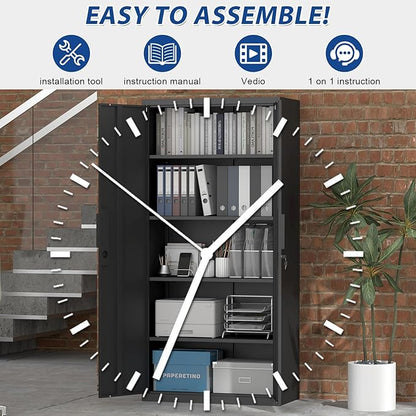 Metal Storage Cabinet with Doors and 4 Shelves, 72x34x18 Garage Storage Cabinets,Tall Black Locking Metal Cabinets with Lock for File, Office, Garage, Home