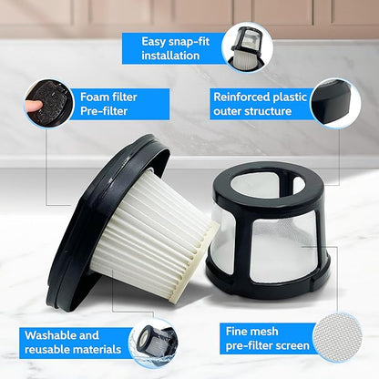 Replacement Filters for Bissell Pet Hair Eraser Handheld Vacuum – Fits Bissell 2390 & 2390A, Cordless Pet Eraser – Foam & Mesh Filters with Cleaning Brush