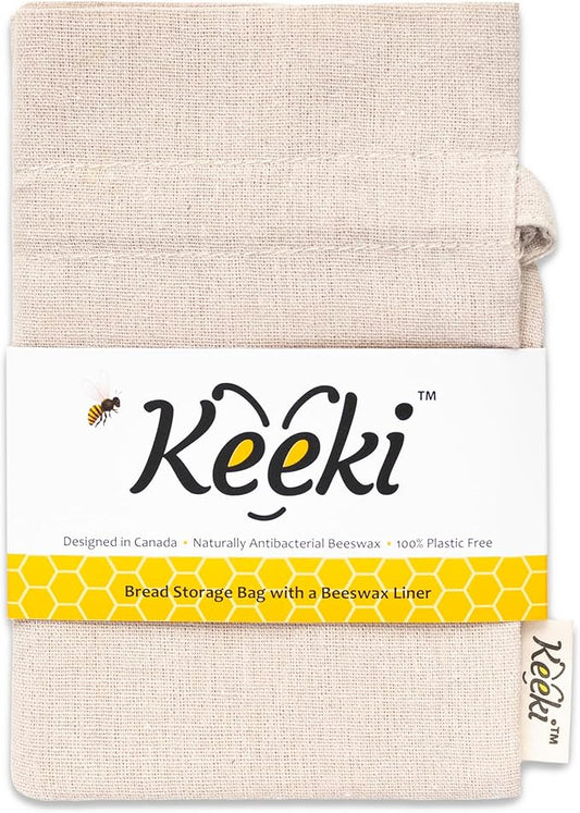 Keeki Bag - The Original Beeswax Lined Bread Bag for Homemade & Sourdough | Reusable Linen Bread Storage | Beeswax Wrap Alternative | Plastic-Free Storage w/Wide Drawstring Closure (Natural)
