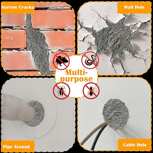 Steel Wool Mice Control - 3 Packs 2.75" x 12.5 FT 0000 Steel Wool & 1 Pack 5" x 19.6 FT Wire Mesh Kit with Wooden Stick, Gloves and Scissors, Rodent Mouse Hole Filler for House Garage Garden Wall Gaps
