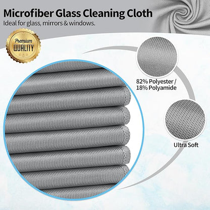Microfiber Cleaning Cloth, 12 Pack Window Glasses Cleaning Cloth, Reusable Lint-Free Streak Free Polishing Cloth Wipes for Stainless Steel, Eyeglasses, Mirrors, Screens & Lenses,12"*12" Grey
