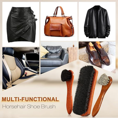 4Pcs Shoe Brush, Premium Horse Hair Brush for Leather, Professional Shoe Polish Brush, Long-lasting Shoe Cleaning Brush, 100 Percent Horsehair Shoe Brush Shine Kit for Cleaning and Polishing