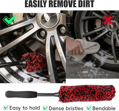 4PCS Wheel Brush Kit for Cleaning Wheels and Tires, Wheel Cleaner Brush, Detail Brush, Heavy-Duty Stiff-Bristle Brush, Tire Cleaning Brush Suitable for Trucks, Cars, RVs