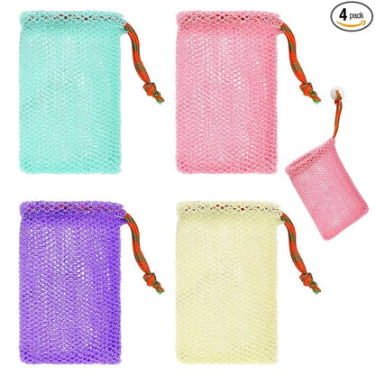 4 Pack Soap Savers for Bar Soap Exfoliating Net Mesh for Shower Holder Mesh Foaming bag for Bath and Shower(4 Colors, 5.5 x 3.5 In)