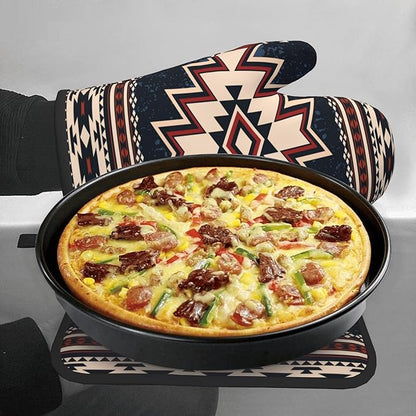 Oven Mitt and Pot Holders Sets - Boho Kitchen Mitts Decorative Tribal Oven Gloves Bohemian Hot Pads Set of 2 for Cooking BBQ Baking Grilling