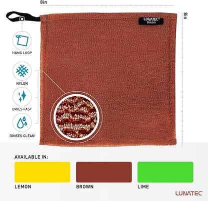 Lunatec® Odor-Free Kitchen Dishcloths. A Scrubber and scouring pad for All Surfaces. Safe for Non-Stick. (6-Pack)