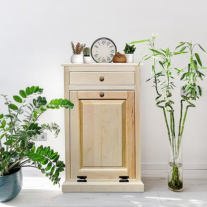 Peaceful Classics - Handmade Hideaway Cabinet - Decorative Bathroom, Office, and Bedroom Trash Can - Wooden Tilt Out Trash Bin (Unfinished)