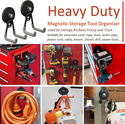 ULIBERMAGNET Heavy Duty Magnetic Hooks,Strong Large Magnet Hooks for Power Drill,Garden Tools, Hose,Pegboard,Garage,Workshop,4 Pack Magnetic Storage Hooks for Indoor Outdoor Hanging(Gray)
