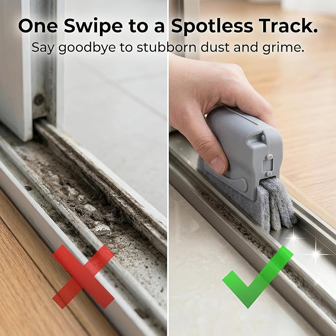 Window Track Cleaning Brush Set, Magic Window Groove Cleaner Tool for Sliding Door Tracks, Blinds & Baseboards, Gap Crevice Cleaning Brushes for Tile Lines, Shower Slots & Car Vents (Beige+Green)