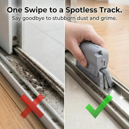 Window Track Cleaning Brush Set, Magic Window Groove Cleaner Tool for Sliding Door Tracks, Blinds & Baseboards, Gap Crevice Cleaning Brushes for Tile Lines, Shower Slots & Car Vents (Gray+Green)