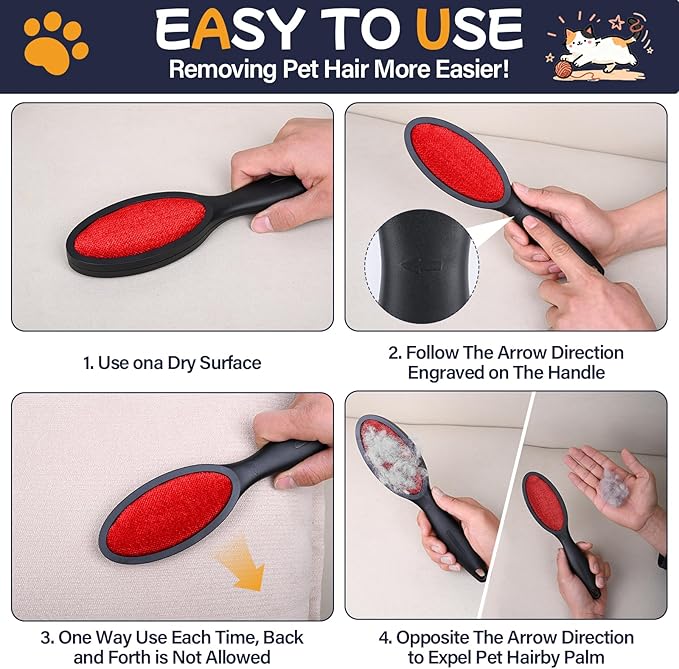 1 Pack Magic Lint Remover Brush for Pet Hair, Reusable 2-Sided Lint Brush for Clothes, Bedding, Carpet & Furniture, No Sticky Lint Roller Refills Needed