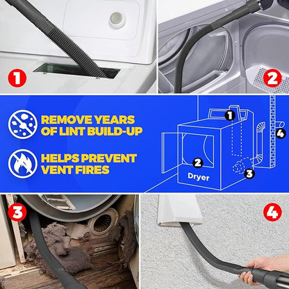 Holikme 2 Pieces Dryer Vent Cleaner Kit, Dryer Lint Vacuum Attachment and Flexible Dryer Lint Brush, Dryer Vent Vacuum Hose Attachment,Black