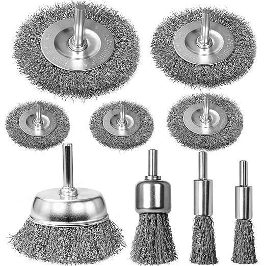 9 Pcs Wire Brush for Drill Set,Steel Wool Wire Wheel Drill Attachment for Metal Rust Removal, Corrosion and Scrub Surfaces with 1/4-Inch Round Shank