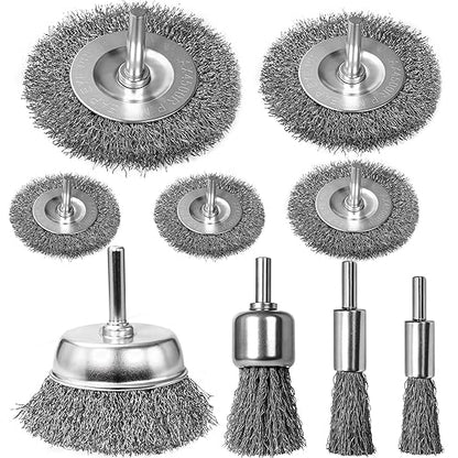 9 Pcs Wire Brush for Drill Set,Steel Wool Wire Wheel Drill Attachment for Metal Rust Removal, Corrosion and Scrub Surfaces with 1/4-Inch Round Shank