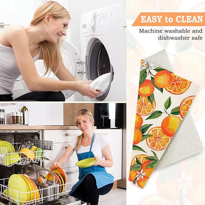 Whaline 6Pcs Orange Swedish Dishcloth Citrus Fruit Pattern Cotton Kitchen Towel Summer Absorbent Dish Towels for Party Home Housewarming Cleaning Counter Wipe, 7 x 8 in