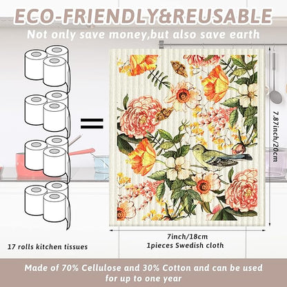 Cunhill 6 Pcs Swedish Flower Dish Cloth, Quick Drying, Reusable, Washable, Absorbent, Decorative Tea Towels, No Odor Bar Hand Towel
