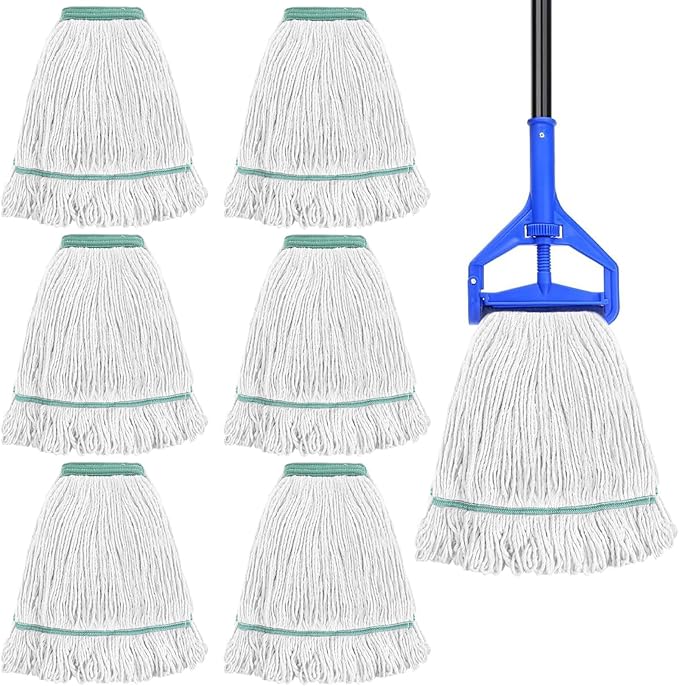 6 Pack Mop Head Replacement Heavy Duty Commercial Mophead Reusable Industrial Cotton Looped End String Head Refill for Floor Cleaning