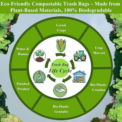 C Crystal Lemon 50 Count Biodegradable Kitchen Food Waste Bags - 6 Gallon Scraps Bags - Heavy Duty Compostable Waste Bags for Kitchen - Unscented Trash Bags 6 Gallon for Yard, Food (Pack of 2)