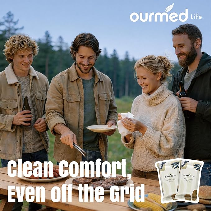 Ourmed Life Mini Compressed Towel Tablets, Disposable Washcloths, Individually Wrapped Mini Tablets, Expands with Water, Soft & Lint-Free, 12 x 10 Inch, Travel Size (56 Count)