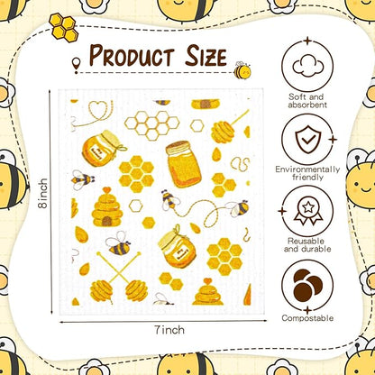 Newwiee 9 Pcs Swedish Kitchen Dishcloths Swedish Dish Towel Kitchen Washcloths Reusable Absorbent Towels Cleaning Dish Cloths for Bar Hand Washing(Bee)