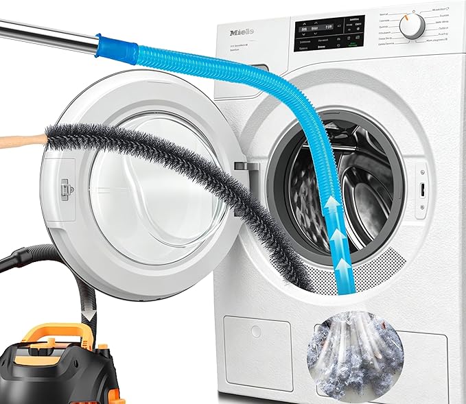 Dryer Vent Cleaner Kit Compatible with Most Vacuum Cleaner, Dryer Lint Brush and Vacuum Hose Attachment with Universal Elastic Connector, Quickly Lint Remover (2)