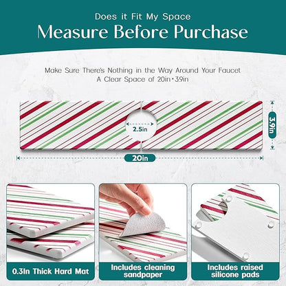 Stone Faucet Mat for Kitchen Sink, Diatomite Drying Stone Mat for Kitchen Counter, Prevent Moisture – Sink Splash Guard for Holiday Gift Home Decor (Red/Green, 20''x3.9'')
