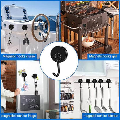 LOVIMAG Hooks, 120lbs+ Magnetic Magnet Hook 2025 Cruise Cabin Ship Essentials Heavy Duty Strong Refrigerator Fridge Hanging for Classroom Beach Vacation Kitchen Grills Home Mug Hanger (8 Pack), Black