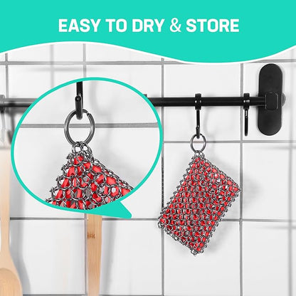 HAUSHOF Cast Iron Scrubber, Chainmail Scrubber with Silicone Core, Premium Chainmail Scrubber Sponge for Skillet, Pan, Dutch Oven
